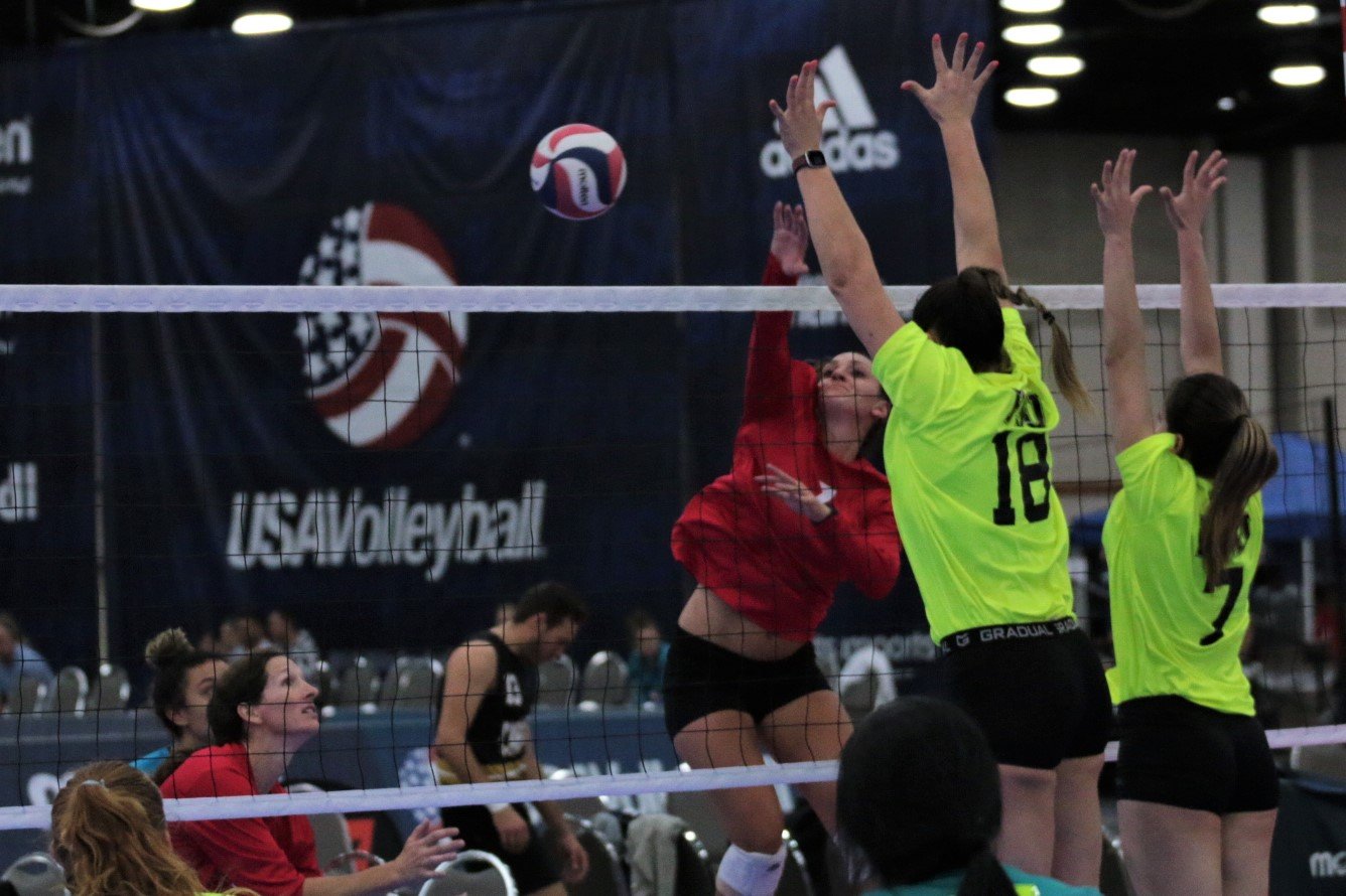 2021 USA Volleyball Open National Championship woman hitting past block