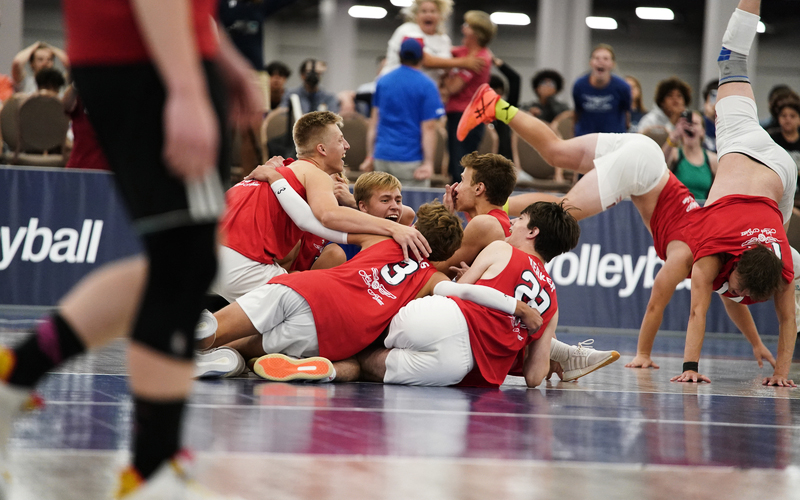 boys team celebrating on court